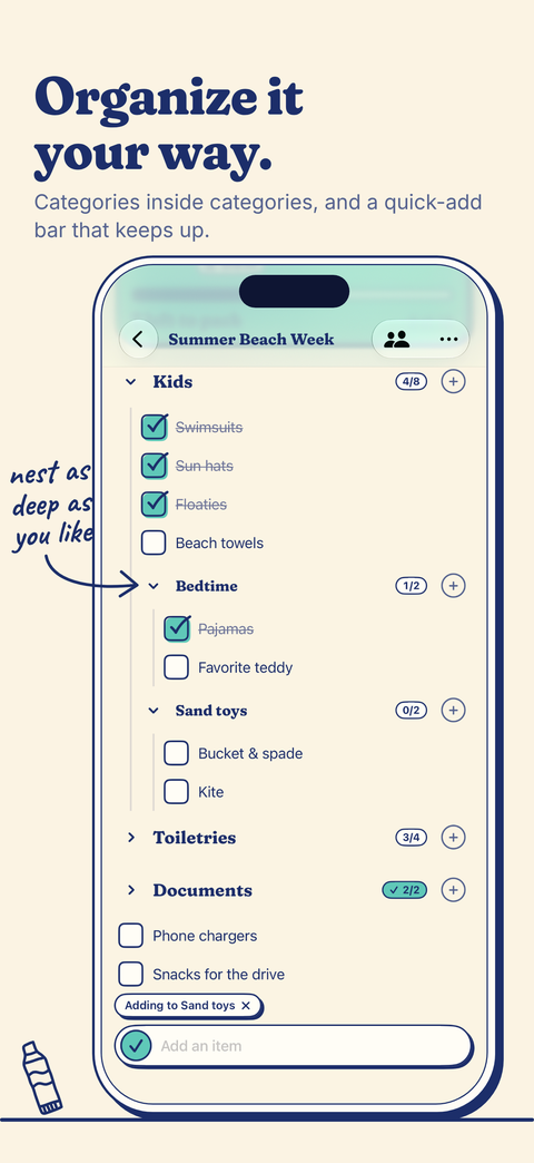 A list organized into nested categories